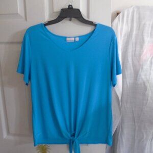 Kim Rogers Blue Button Front Tie Hem Top